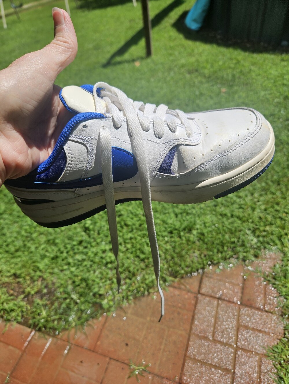 Youth White and Blue Low-Top Athletic Sneakers